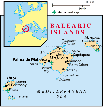 Map Balearic Islands, Spain Yacht Charter Itinerary